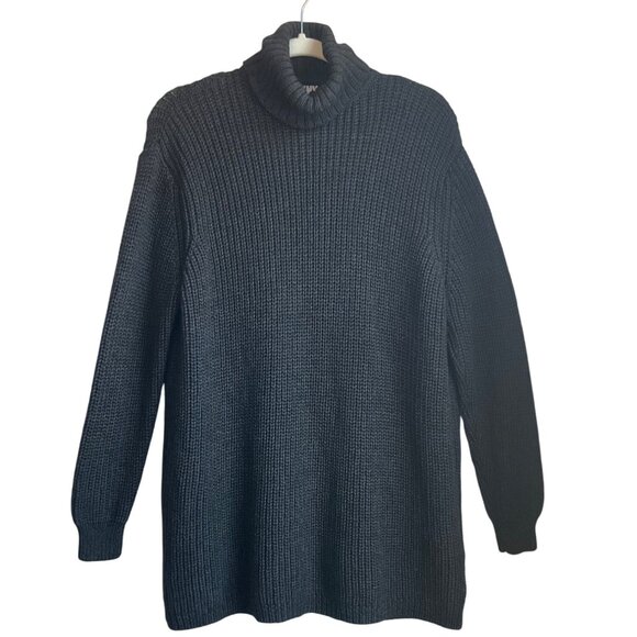 VTG DKNY Unisex Small Black Chunky Oversized Turtleneck Sweater Wool - Picture 1 of 9